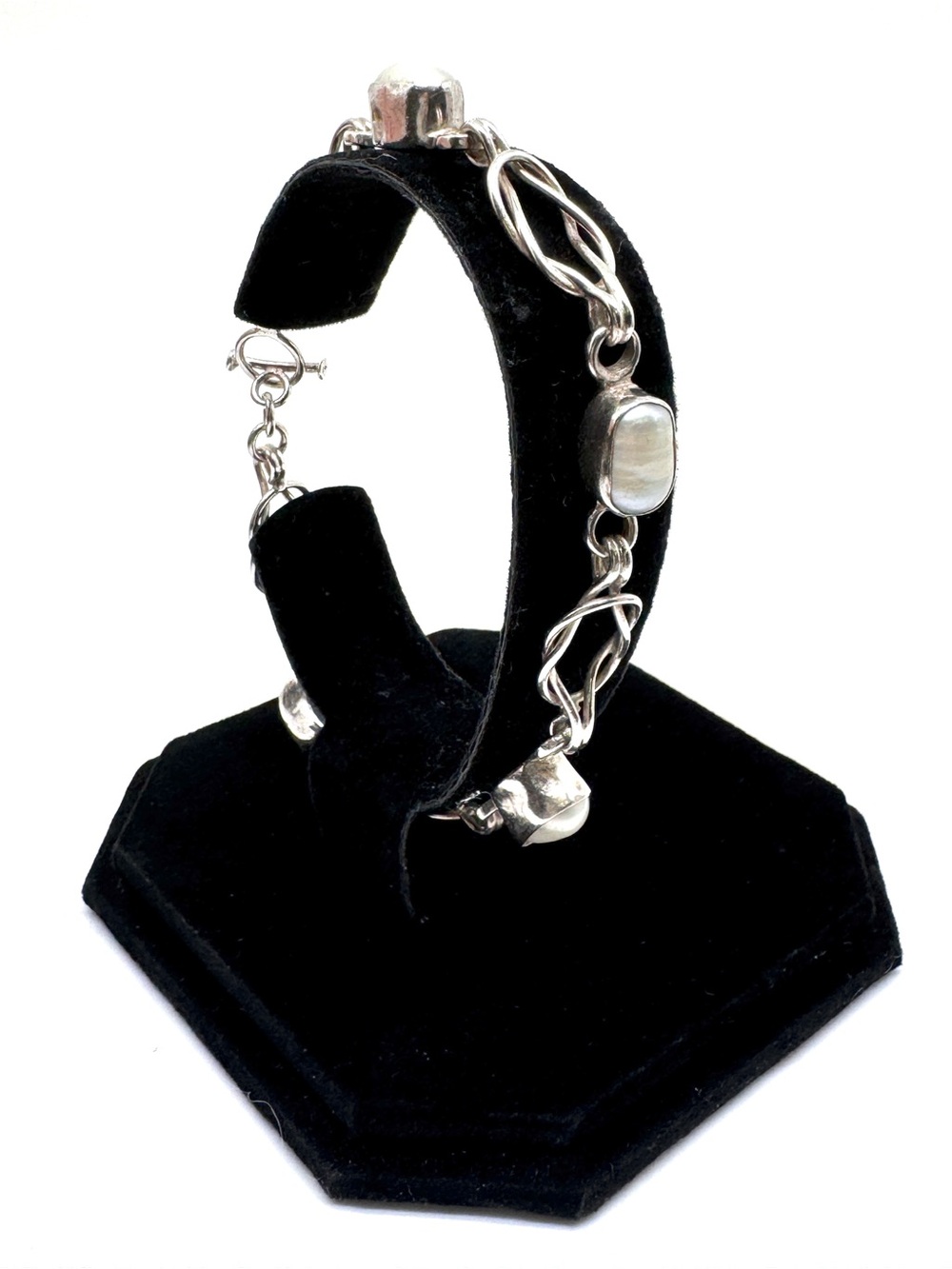 Sterling Silver and Oval Freshwater Pearl Link Bracelet
